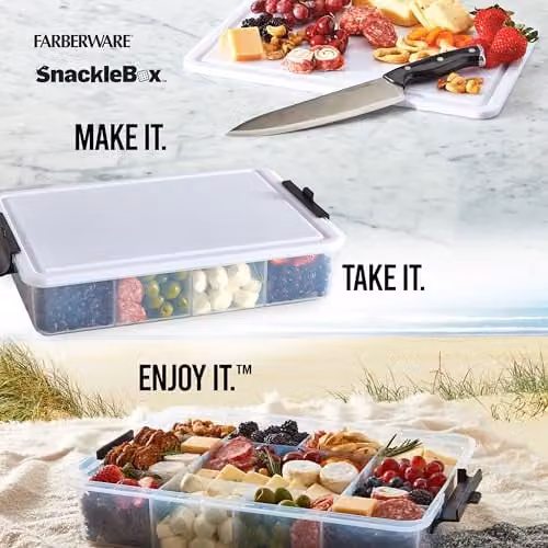 Farberware Build-A-Board Snacklebox Serving Tray with 11 Compartments and Plastic Cutting Board Lid, White – 4