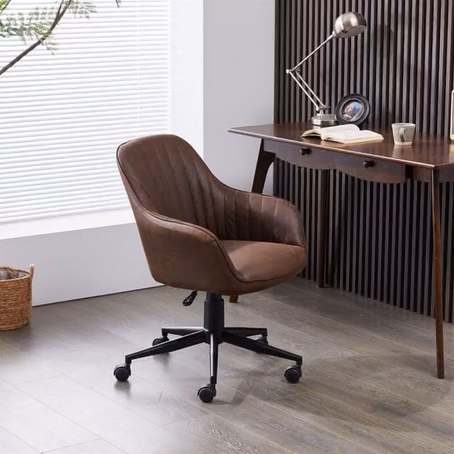 Furniture One Modern Brown Microfibre Task Chair with 360 Degree Swivel and Castors