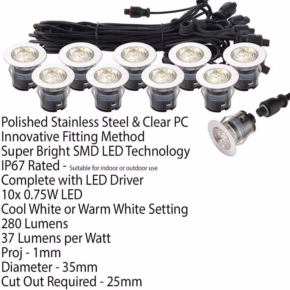 Loops IP67 Colour Changing White LED Decking Plinth Light Kit with Stainless Steel and Polycarbonate Housing – 2