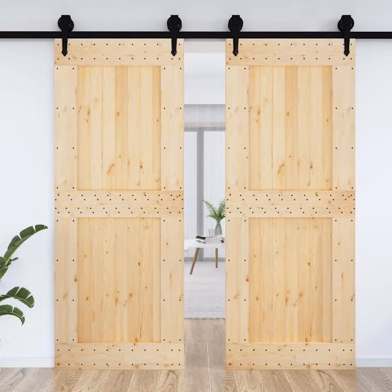 Berkfield Home Narvik Rustic Sliding Solid Wood Pine Door, Brown, W: 90 cm, H: 210 cm