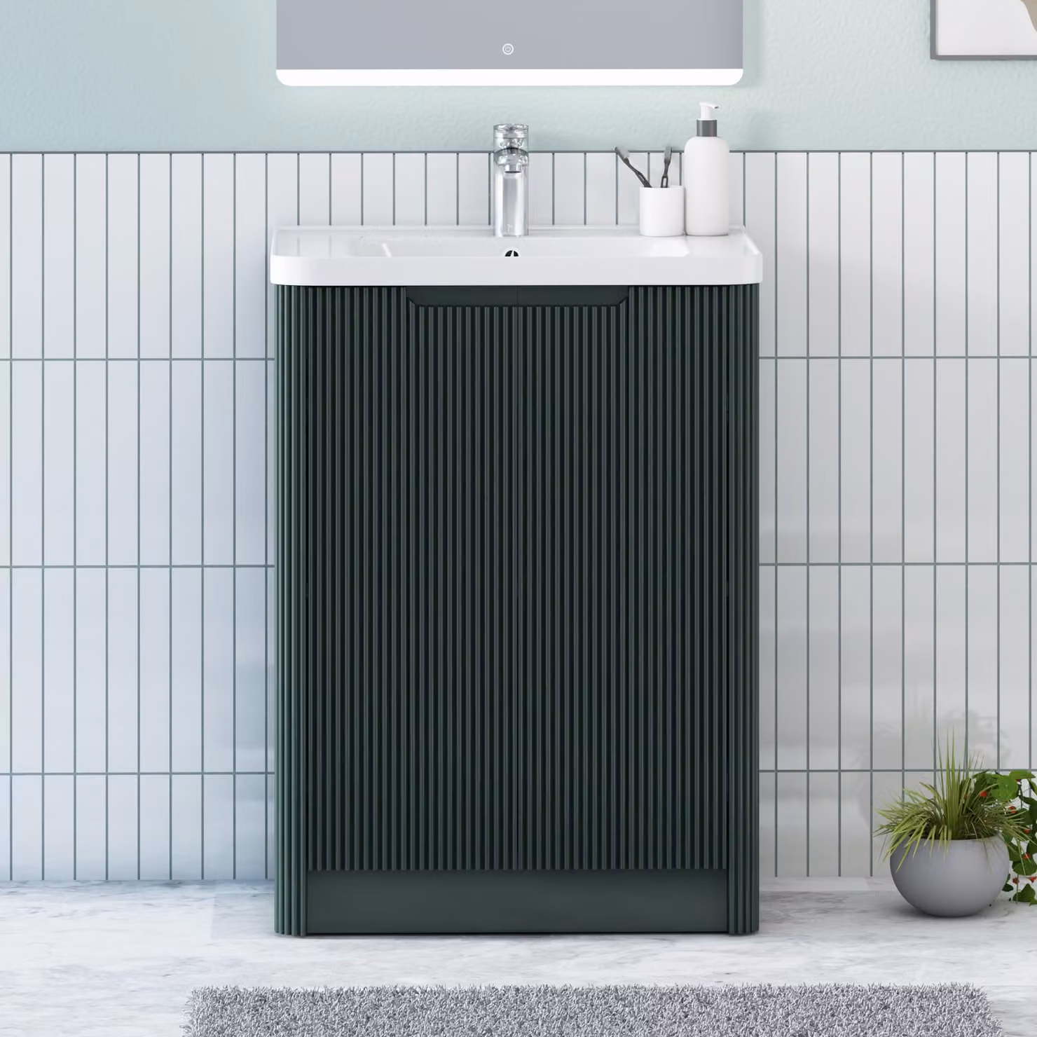 Royal Bathrooms Avenza Fluted 2 Door Freestanding Floor Standing Bathroom Vanity Unit with Soft Close Hinged Doors in White or Blue
