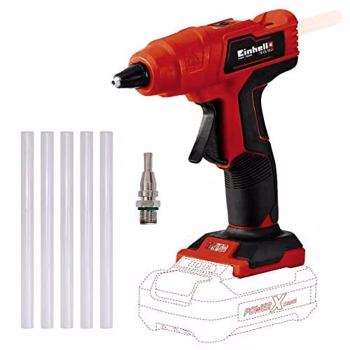 Einhell TE-CG 18 Li-Solo Cordless Hot Glue Gun in Red and Black with 11mm Glue Sticks