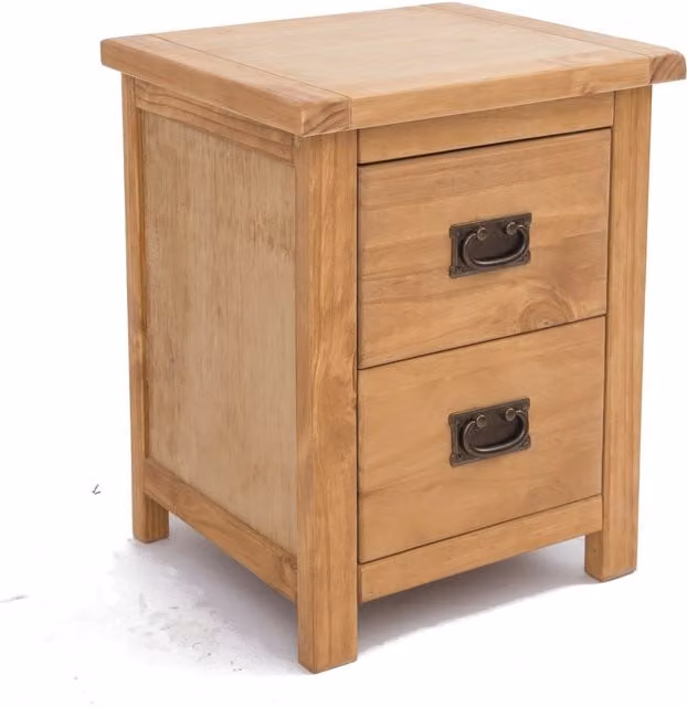 Cabinet Bits Lugo 2 Drawer Bedside Table in Antique Brown Pine with Gold Details