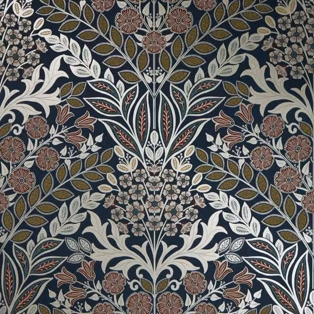 I Love Wallpaper Artist's Garden Botanical Floral Art Deco Wallpaper in Blue and Gold