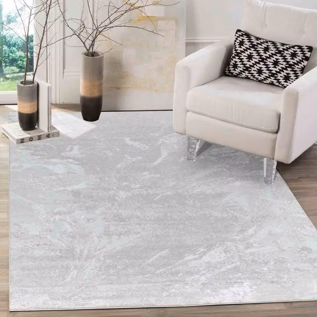 Desire Rugs Modern Abstract Water Flow Grunge Texture Area Rug in Grey and Yellow, W: 200 cm, D: 290 cm