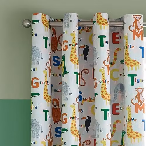Catherine Lansfield Animal Magic Fully Reversible Eyelet Curtains, Two Panels, Natural/Beige, W/H: 168 x 183 cm