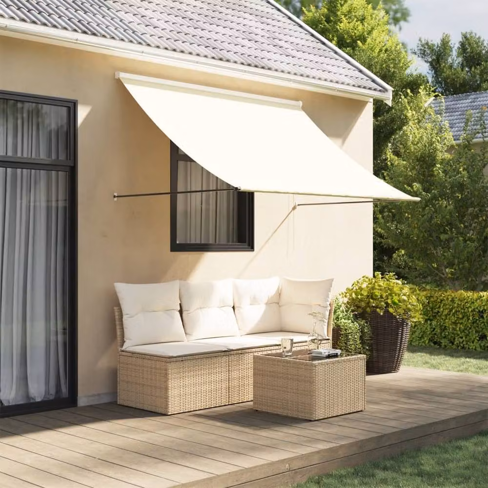 Berkfield Home Retractable Manual Folding Arm Awning in Beige Polyester and Steel, W: 200 cm, D: 150 cm – 2