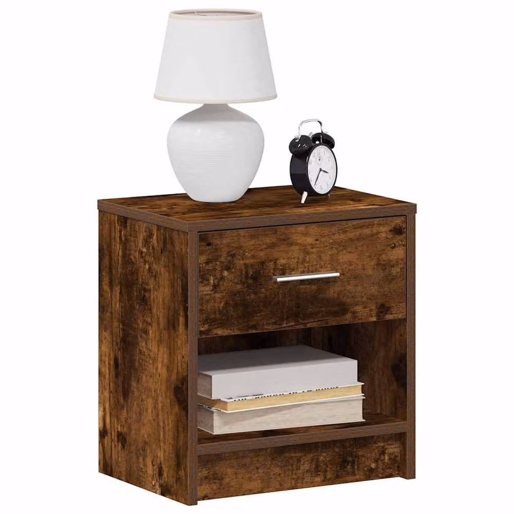 Berkfield Home Set of 2 Bedside Cabinets with Drawer in Smoked Oak Brown, W/D/H: 39 x 28 x 41 cm – 2