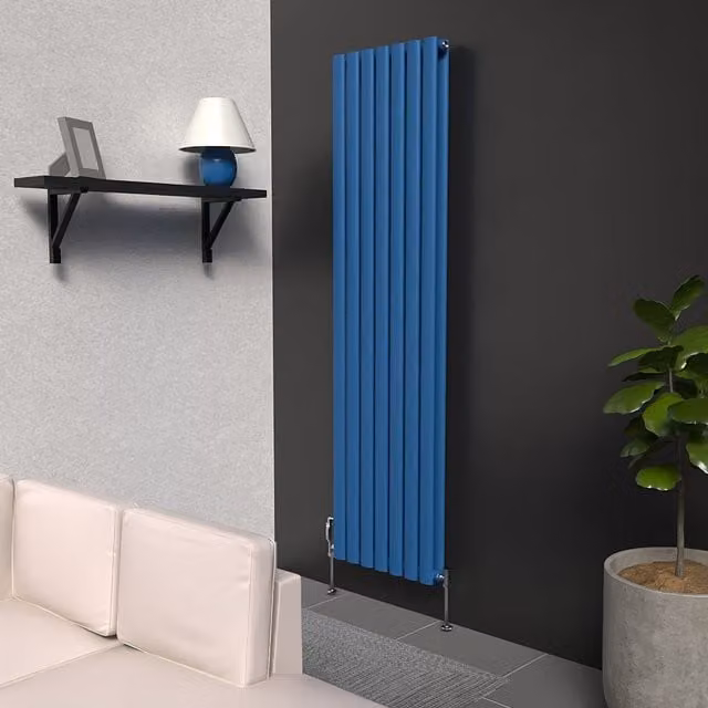 Lux Heat Oval Coloured Vertical Radiator in Galaxy Blue, H: 160 cm, W: 42 cm