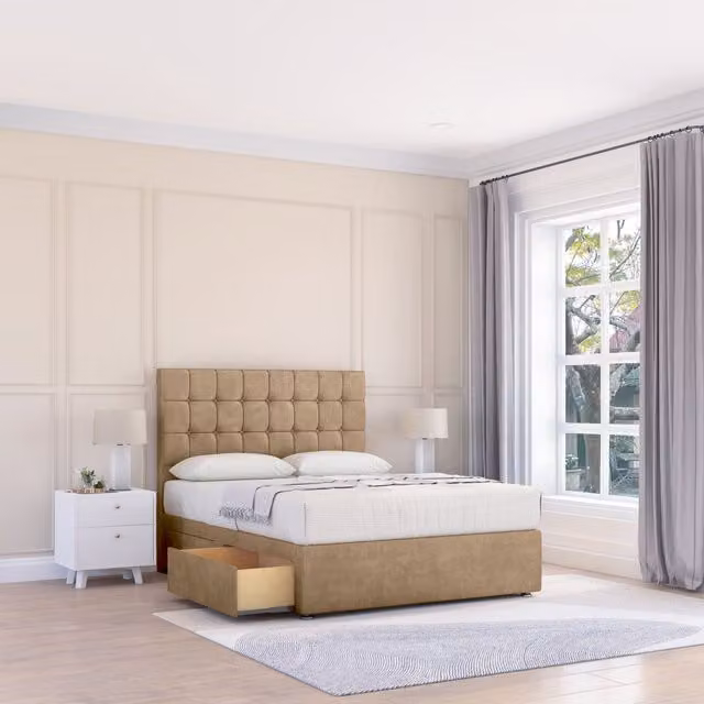 Sloomy Alabama Divan Bed Base and 26 inch Struts Headboard, Brown Fabric, W/D/H: 180 x 200 cm