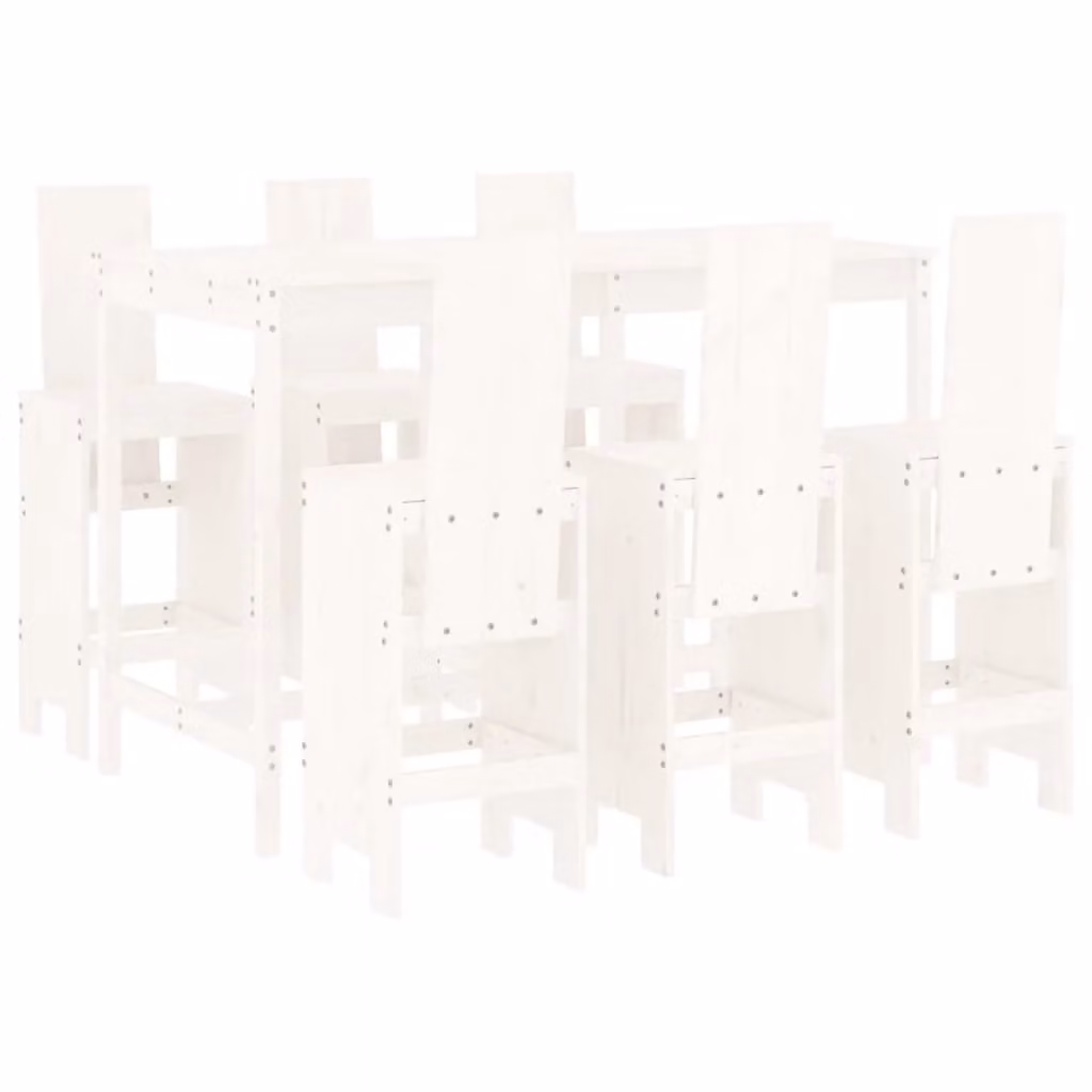 Berkfield Home 7 Piece Rustic White Solid Wood Pine Garden Bar Set – 2
