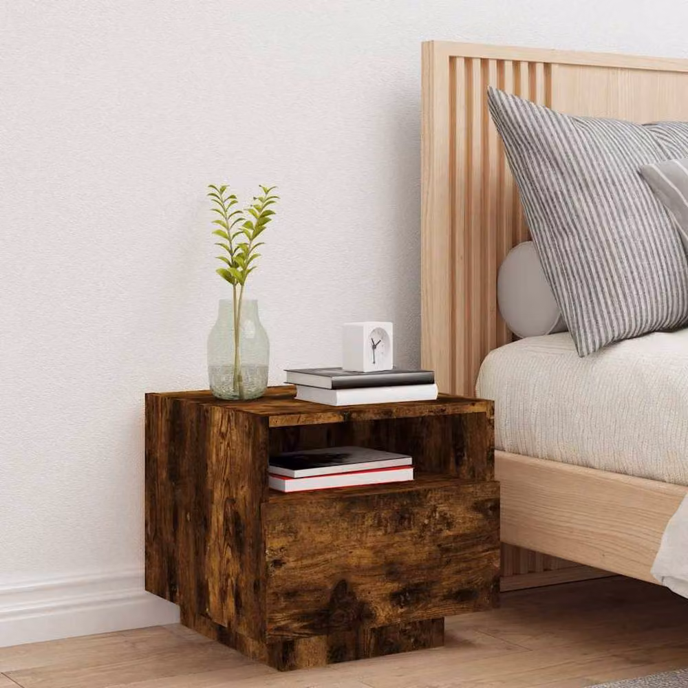Berkfield Home Bedside Cabinet with Integrated LED Lights in Smoked Oak Brown, W/D/H: 40 x 39 x 37 cm – 3