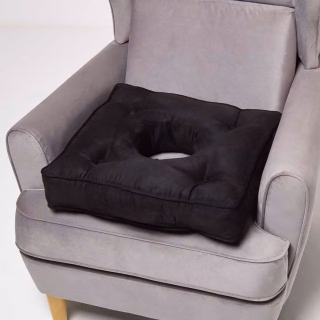Homescapes Firm Contoured Faux Suede Coccyx Cushion in Black
