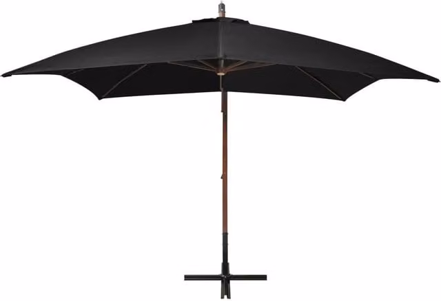Berkfield Home Black Cantilever Hanging Parasol with Pole and Solid Fir Wood Frame, W/D/H: 300 x 300 x 300 cm
