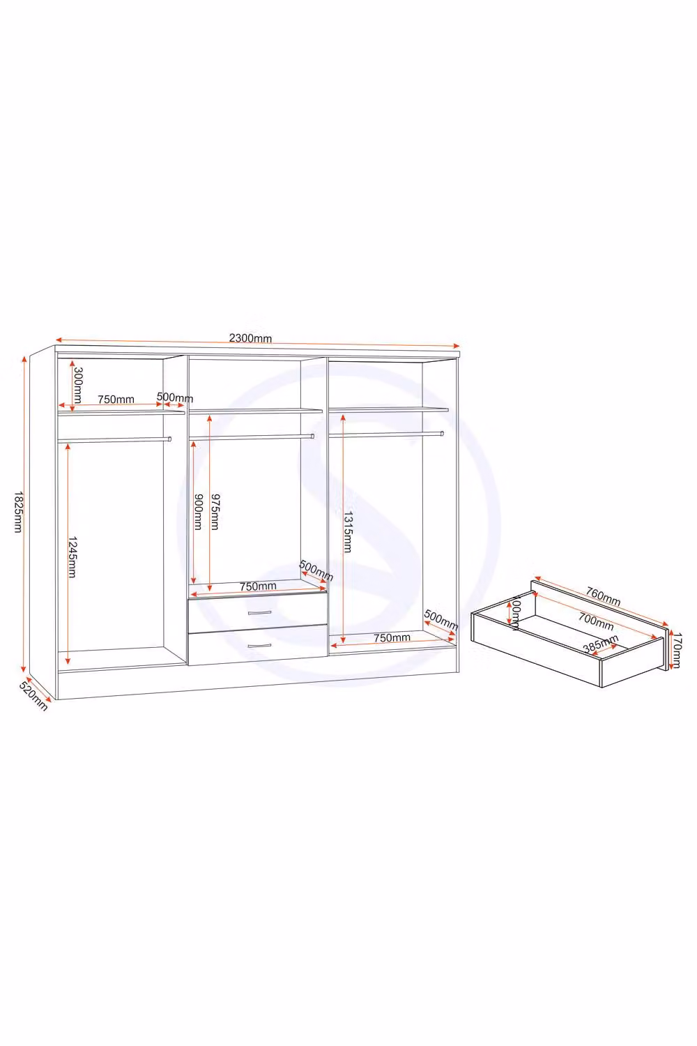 Seconique Nevada 6 Door 2 Drawer Mirrored Wardrobe in Wild Oak Brown – 5