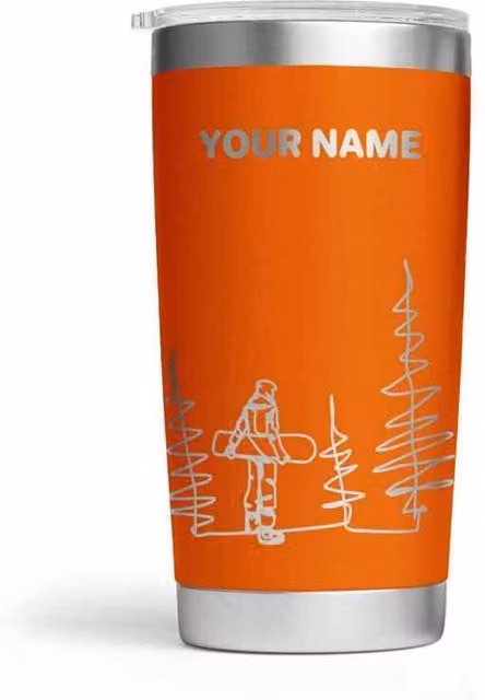 Bad Zebedee Personalised Snowboarder Engraved Thermal Tumbler in Orange, 500ml – 1