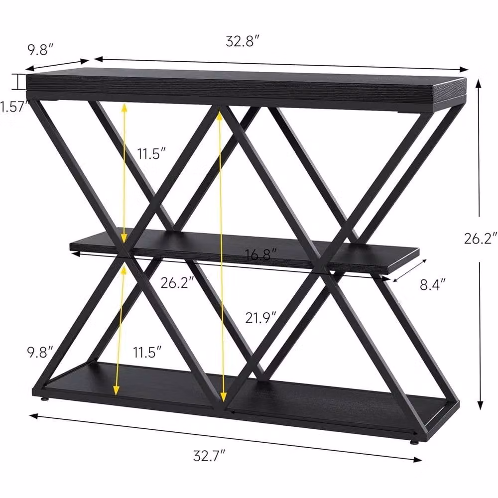 VOGREX Industrial 3-Tier Narrow Slim Console Side Table in Black and Multicolour – 2