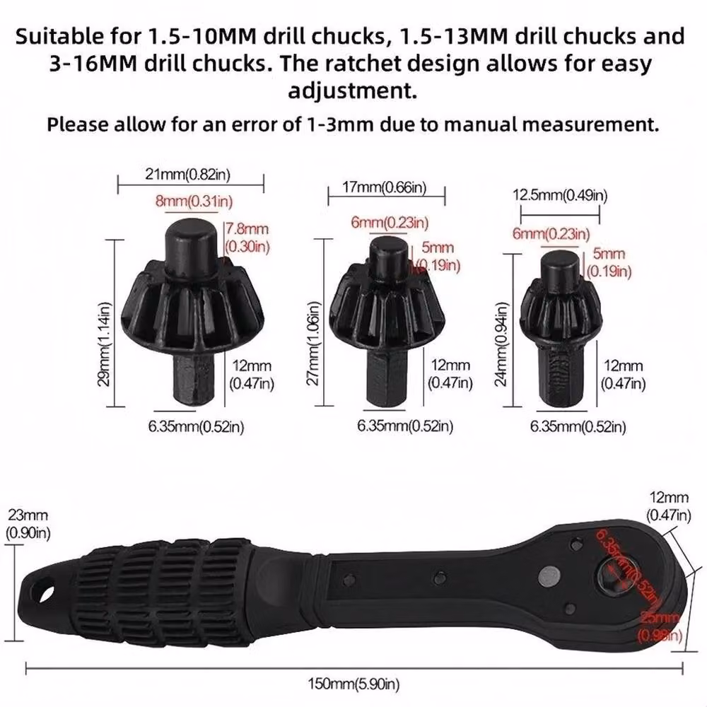 SPETLEK Black Drill Chuck Key Ratchet Spanner Wrench for 1.5 to 13mm – 3