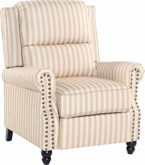 Garden Sanctuary Beige Striped Fabric Single Sofa Recliner Armchair with Footrest