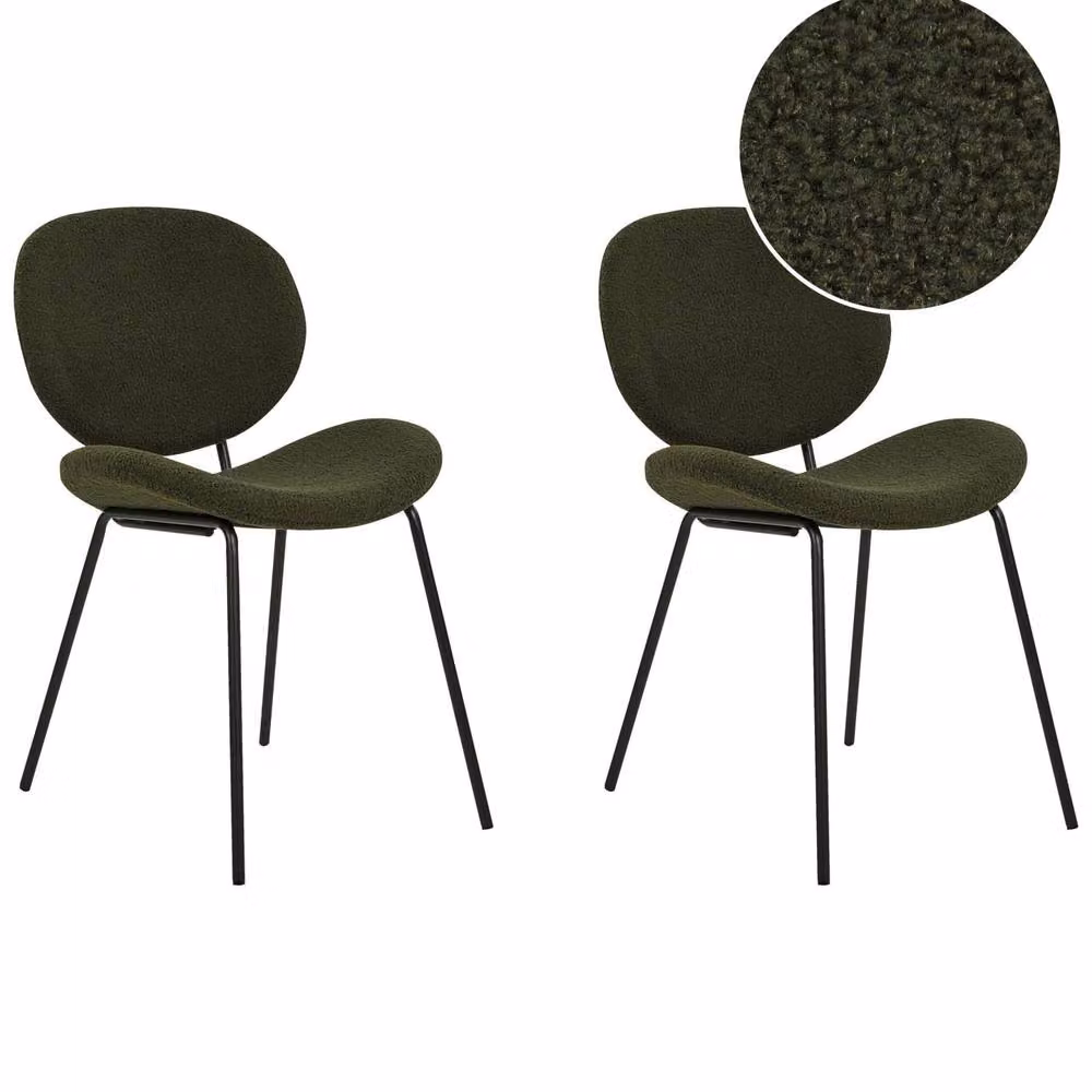 Wyld and Coco Set of 2 Dark Green Boucle Dining Chairs – 2