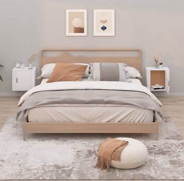 Berkfield Home Set of 2 Wall-mounted Bedside Cabinets in High Gloss White, W: 50 cm, D: 30 cm, H: 47 cm