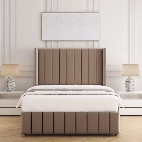 BSSPOKE Zoe Plush Velvet Divan Bed Set with 54 inch Headboard and Mattress in Bronze, W/D/H: 90 x 190 x 30.48 cm
