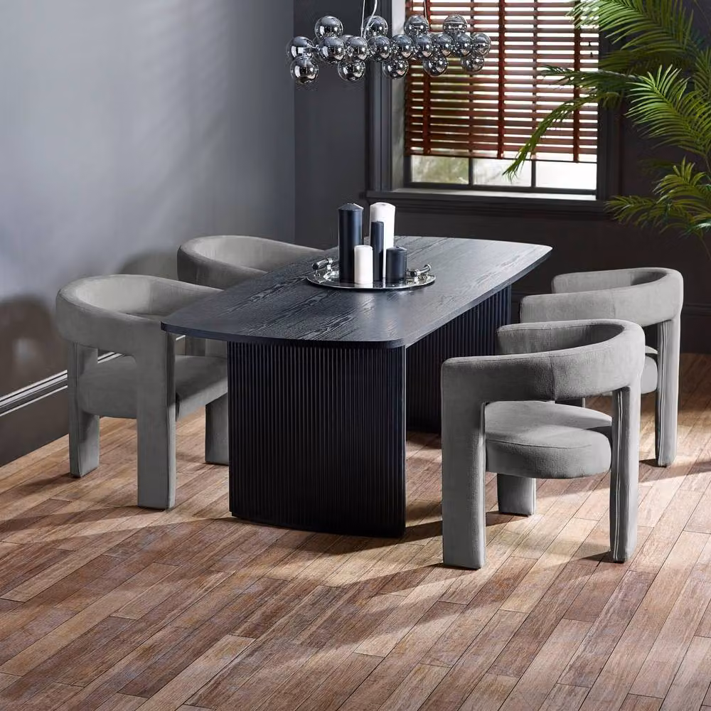 Cheshire Dorella Premium Grey Chenille Upholstered Dining Chair with Armrests – 4