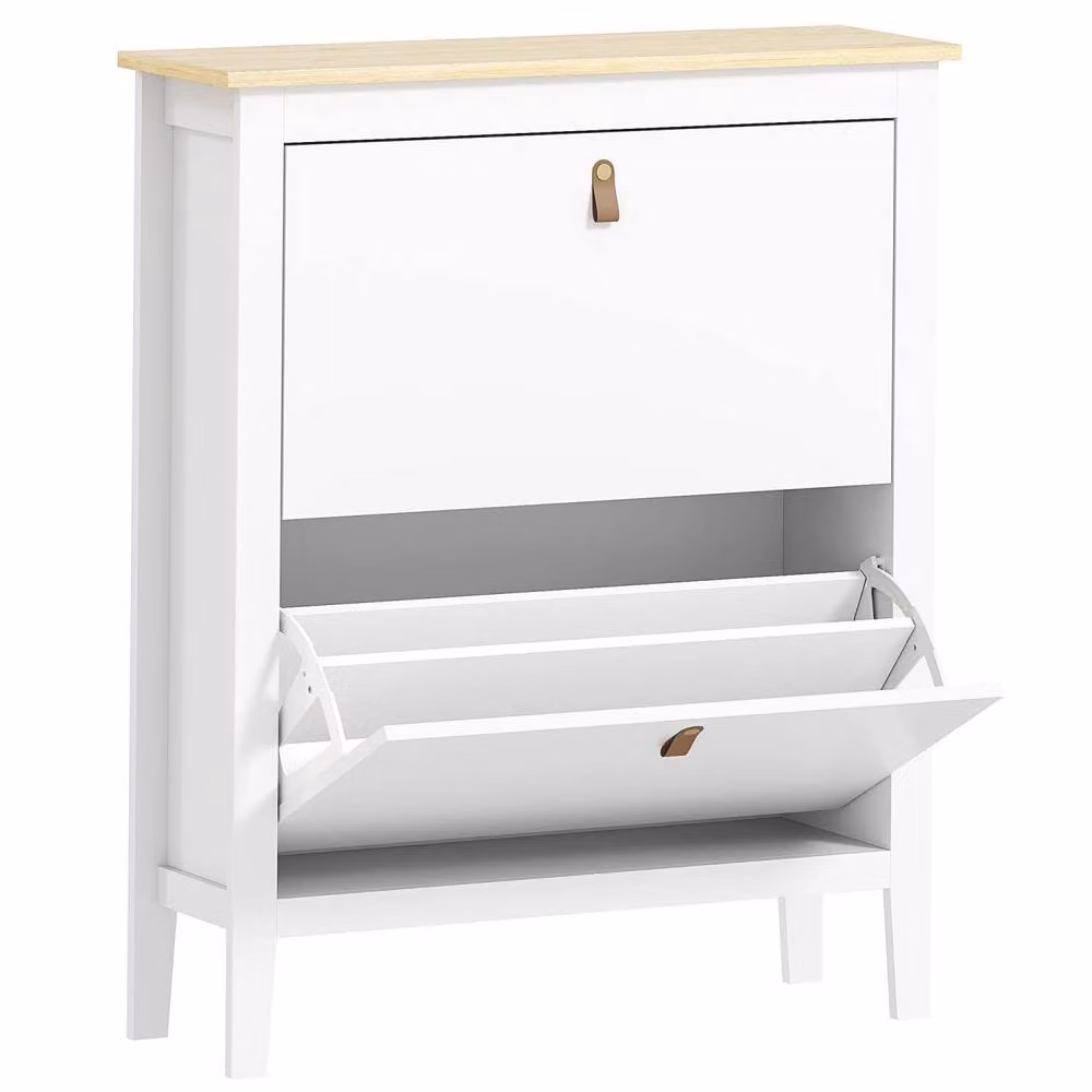 Wyld Haus Rimi White and Oak Wall Mounted Shoe Cabinet with Tilting Compartments and Internal Shelves W/D/H: 80 x 24 x 95.5 cm – 2