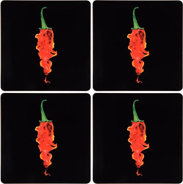 Orsina Set of Four Graphic Flaming Chilli Placemats in Black and Red with Cork Base – 1