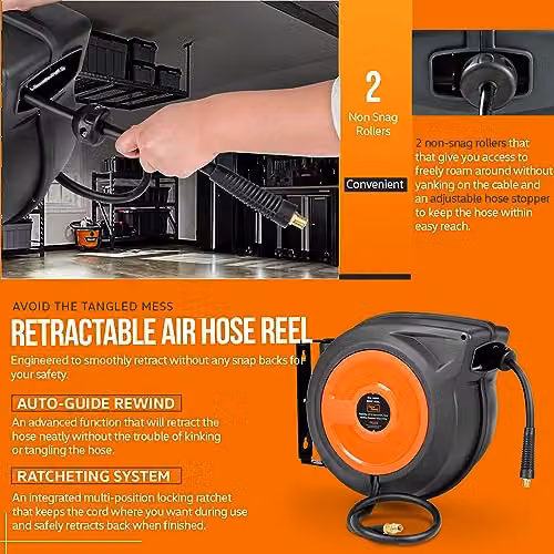 SuperHandy Retractable Air Hose Reel, 3/8in x 15m – 3