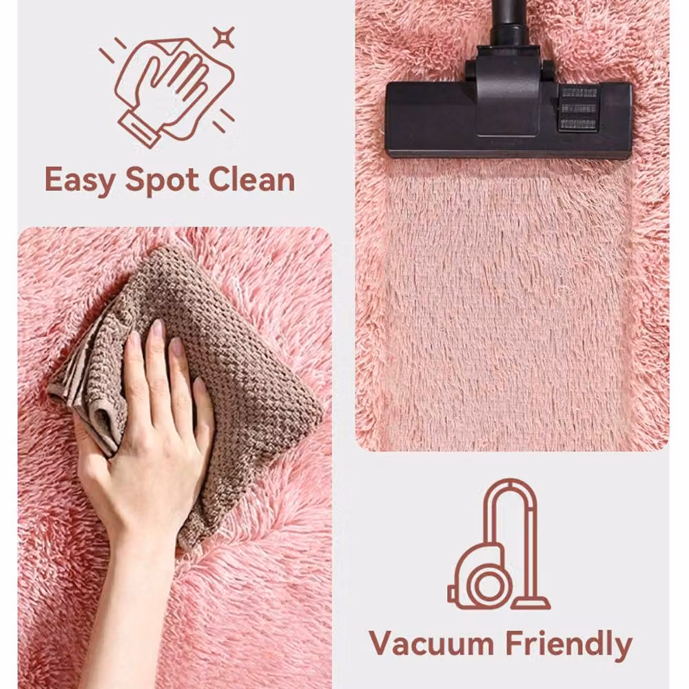 MCC Direct Faux Fur Rectangular Shaggy Area Rug in Pink, W/D: 60 x 110 cm – 3
