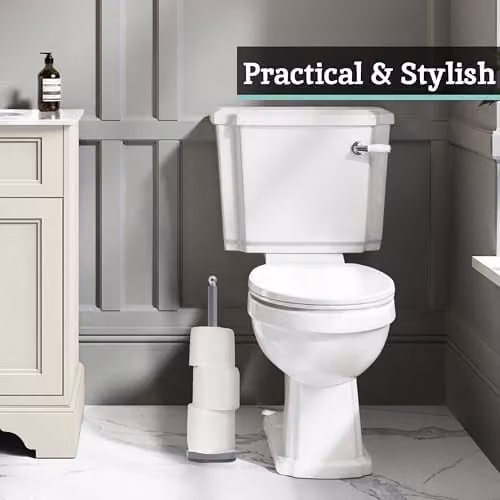 Premier Housewares Freestanding Grey and Silver Toilet Roll Holder with Spare Roll Storage – 5
