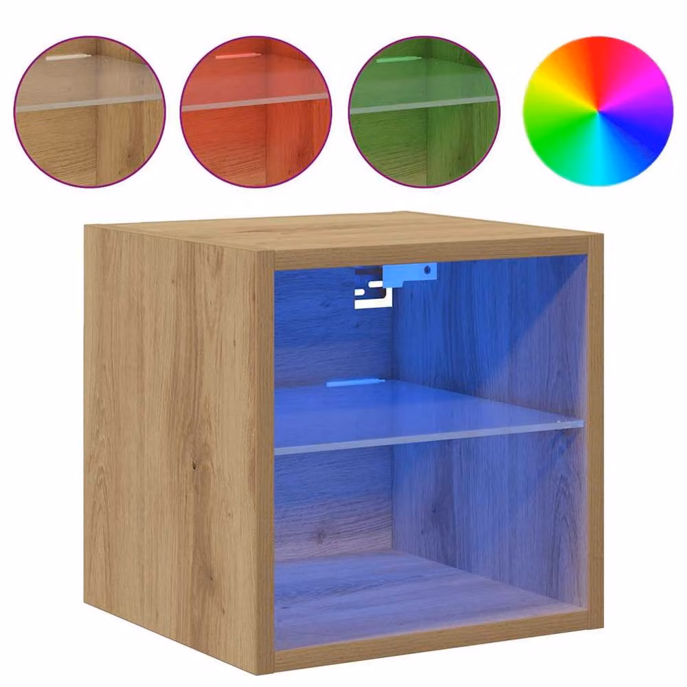 Berkfield Home TV Wall Cabinet with LED Lights in Artisan Oak Brown, W/D/H: 30 x 28.5 x 30 cm – 3