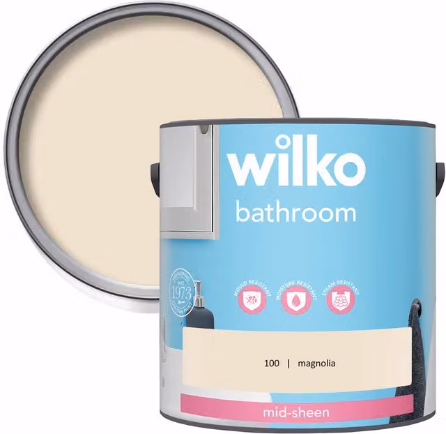 wilko Mould Resistant Water Based Bathroom Paint, Mid Sheen, Beige, 2.5 l
