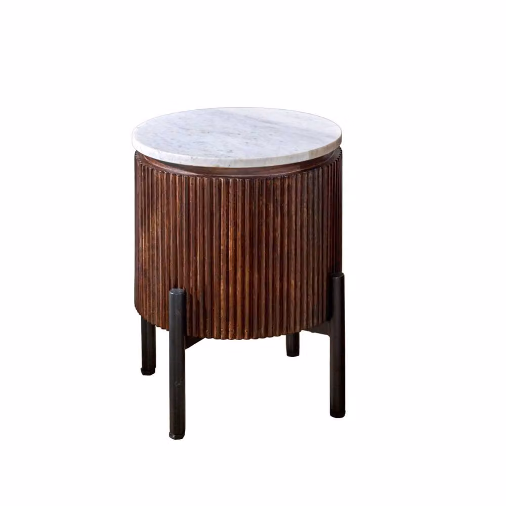 Wyld Haus Alabama Round Mango Wood Side Table with Marble Top and Metal Legs in Brown and Black, W/D/H: 35.0 x 35.0 x 45.0 cm – 2