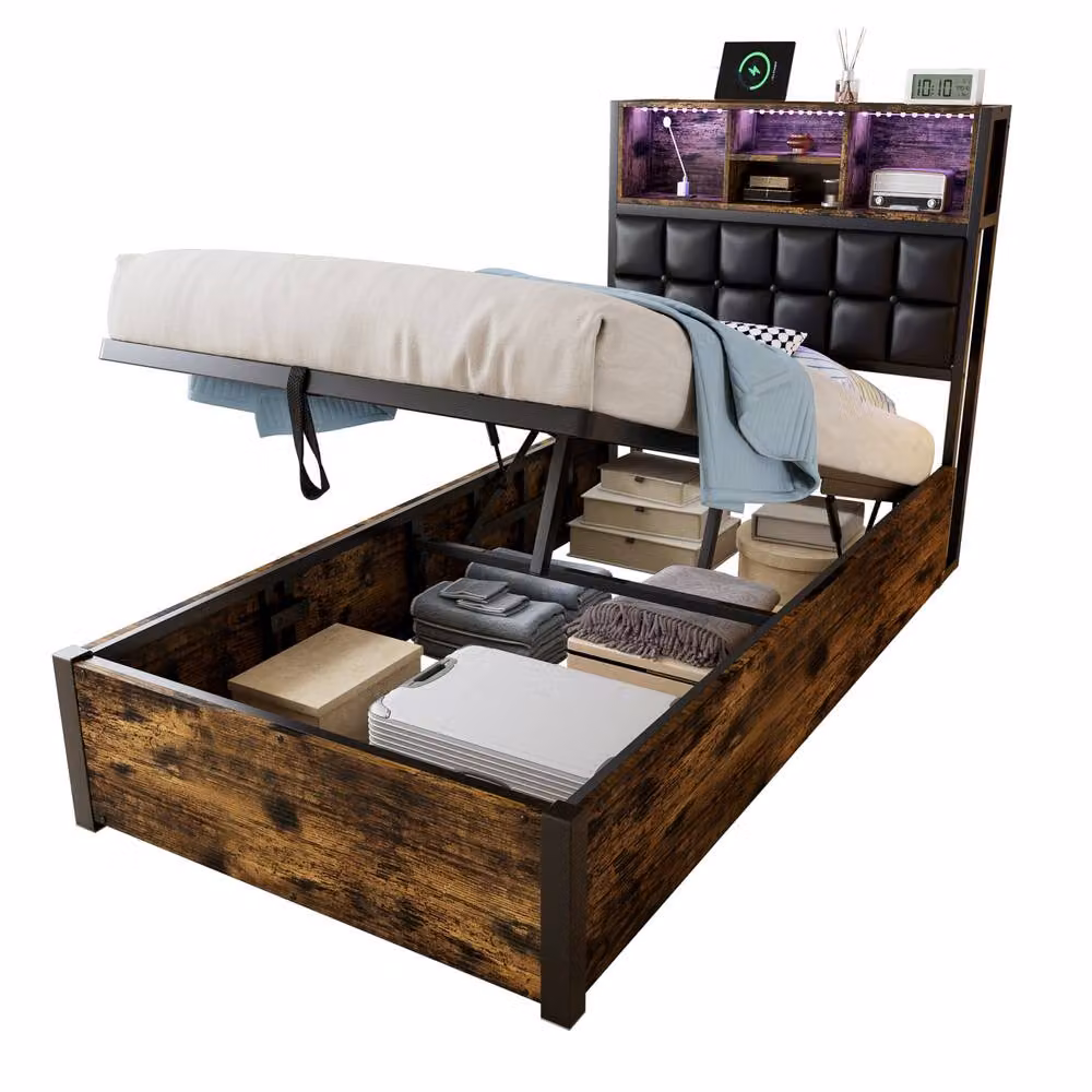 BTM Black Hydraulic Single Bed with USB Charging, LED Lighting and Soft Storage Headboard – 8