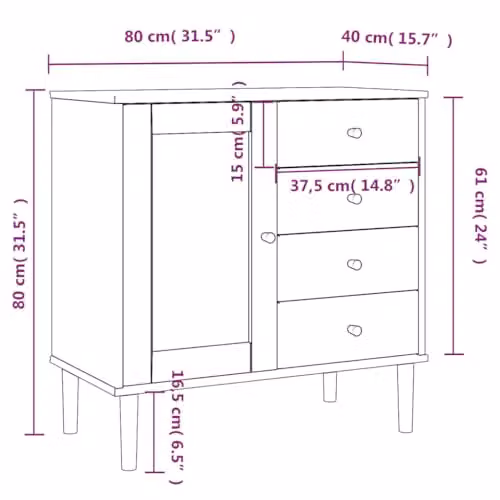vidaXL SENJA Sideboard in Brown Rattan Look Solid Pine Wood W/D/H: 80 x 40 x 80 cm – 3