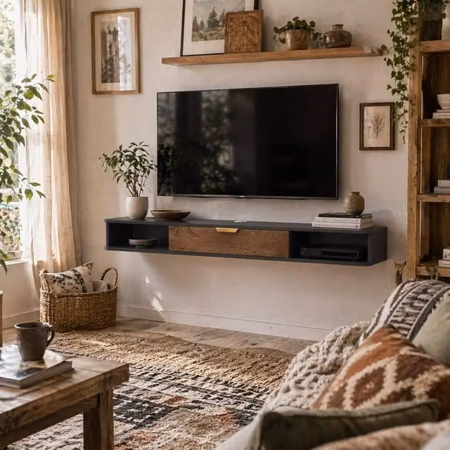 Wyld Haus Nova Floating TV Stand with Storage, Charcoal Grey and Gold, W: 140 cm, D: 24 cm, H: 16 cm – 1