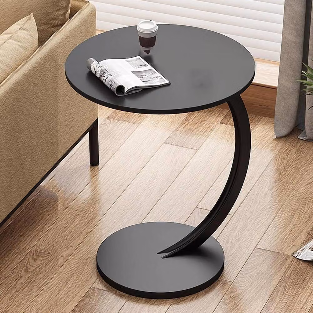FLAVORA Modern C-Shaped Compact Sofa Side End Table in Black with Round Metal Top – 5