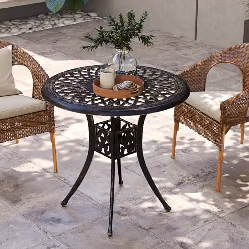 Outsunny Round Garden Dining Table with Parasol Hole, Bronze Tone – 5