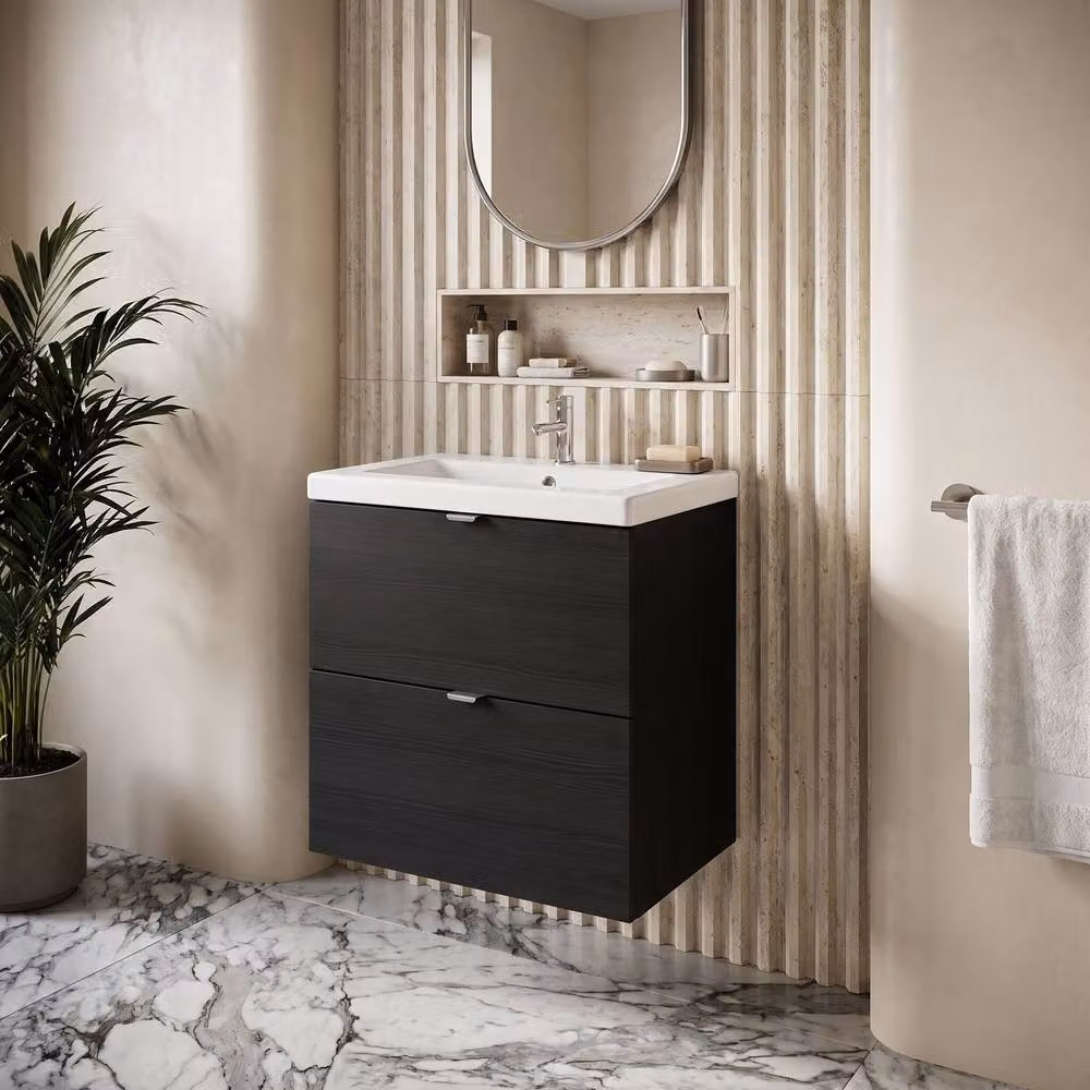 Balterley Alrewas 2 Drawer Wall Hung Vanity Basin Unit, Black, Width: 50 cm – 2