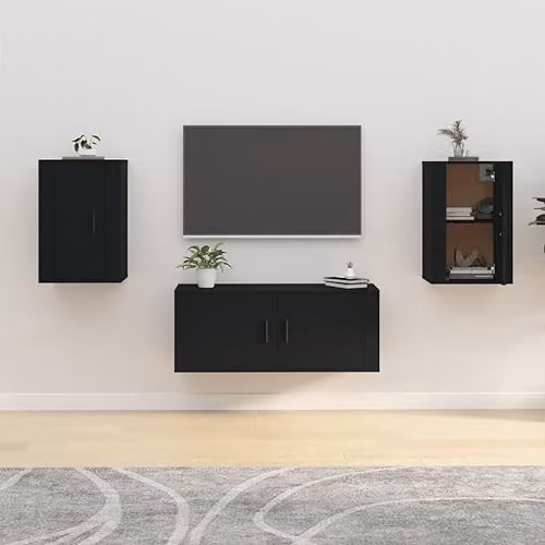 vidaXL Set of 2 Modern Wall Mounted Media Units in Black, W/D/H: 40 x 23.1 x 34.5 cm – 2