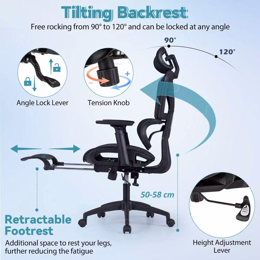 Costway Black Mesh Executive Office Chair with Headrest and Armrests – 7