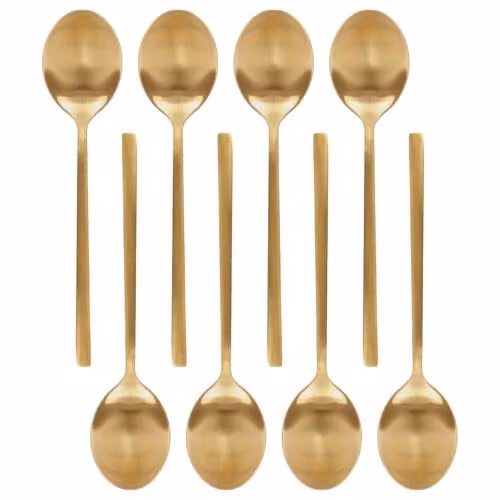 Argon Tableware Gold Coated Stainless Steel Dessert Spoons, Pack of 8 – 1