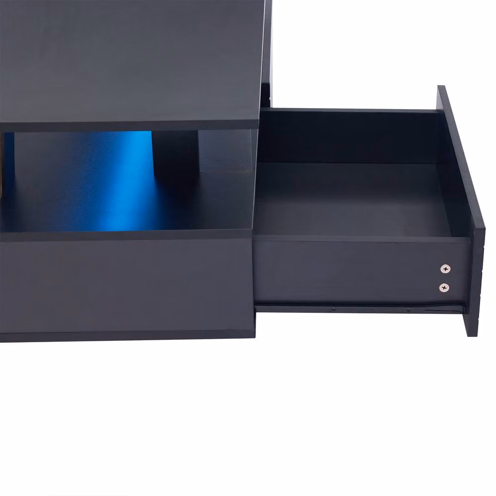 STILVORA Modern Black Coffee Table with LED, 2 Drawers and Open Storage – 6