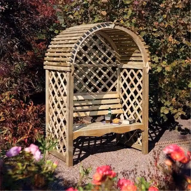 Cheshire Pressure Treated Garden Arbour with Open Slatted Roof in Light Oak