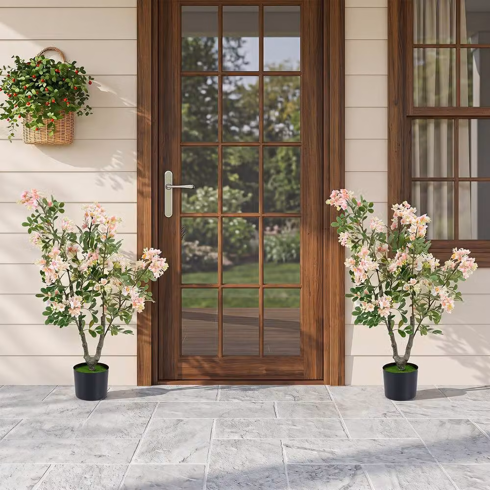Costway Set of 2 Pink Artificial Impatiens Blossom Trees, 90 cm Height – 2