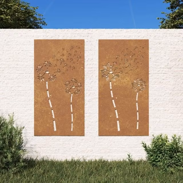Berkfield Home Garden Brown Corten Steel Floral Wall Decorations, 2 Piece, H 105 cm x W 55 cm