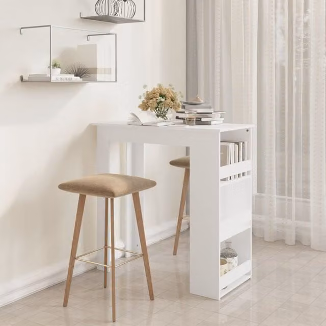 Berkfield Home Modern White Bar Table with Storage Rack, W: 102 cm, D: 50 cm, H: 103.5 cm