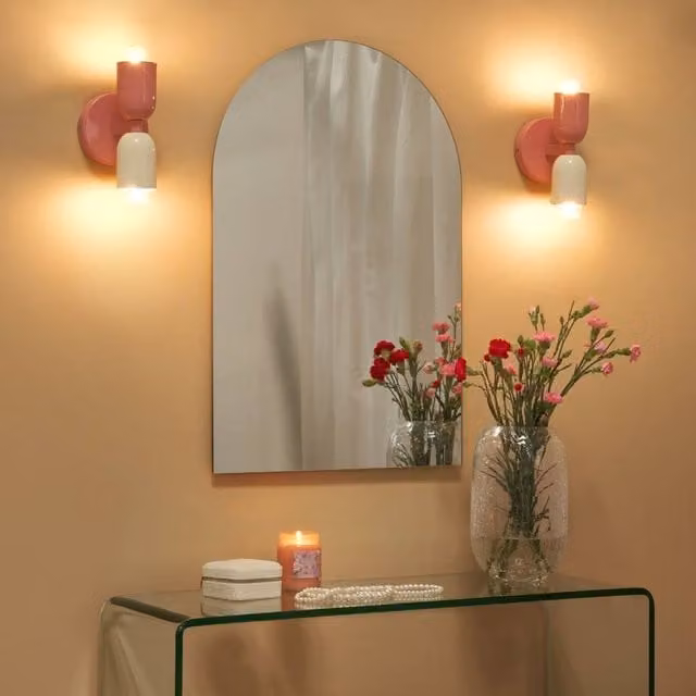 Wyld and Coco Set of 2 Retro Pink Metal Up/Down Wall Lamps